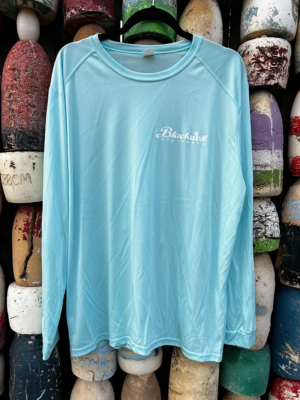 Men's Long Sleeve Performance Tee - Aqua Blue with White Logo - Front